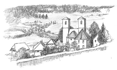 A sketch of rooftops in Herrischried, Germany