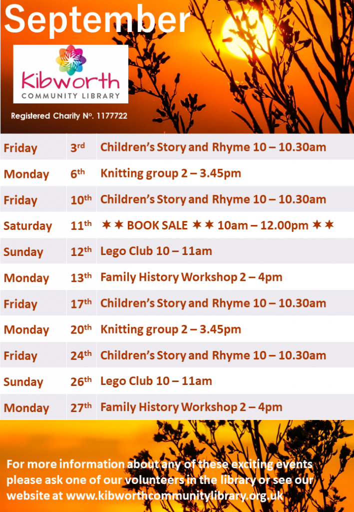 Kibworth Community Library September calendar of events