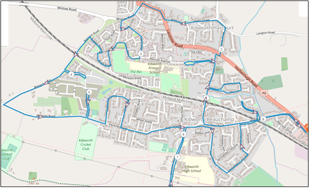 Kibworth Sleigh Tour Christmas, tour route map