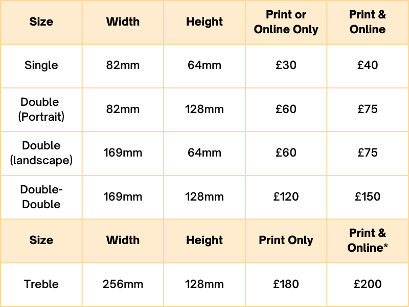 Advertising Rates table