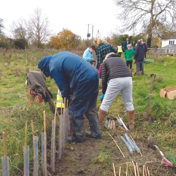 Harborough Woodland community volunteers hedge planting in November 2023