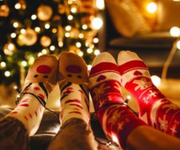 Cosy socks by Christmas tree