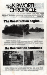 Front cover of the September 1986 Kibworth Chronicle, Issue 84, showing construction on Church Hill and vandalised changing huts.
